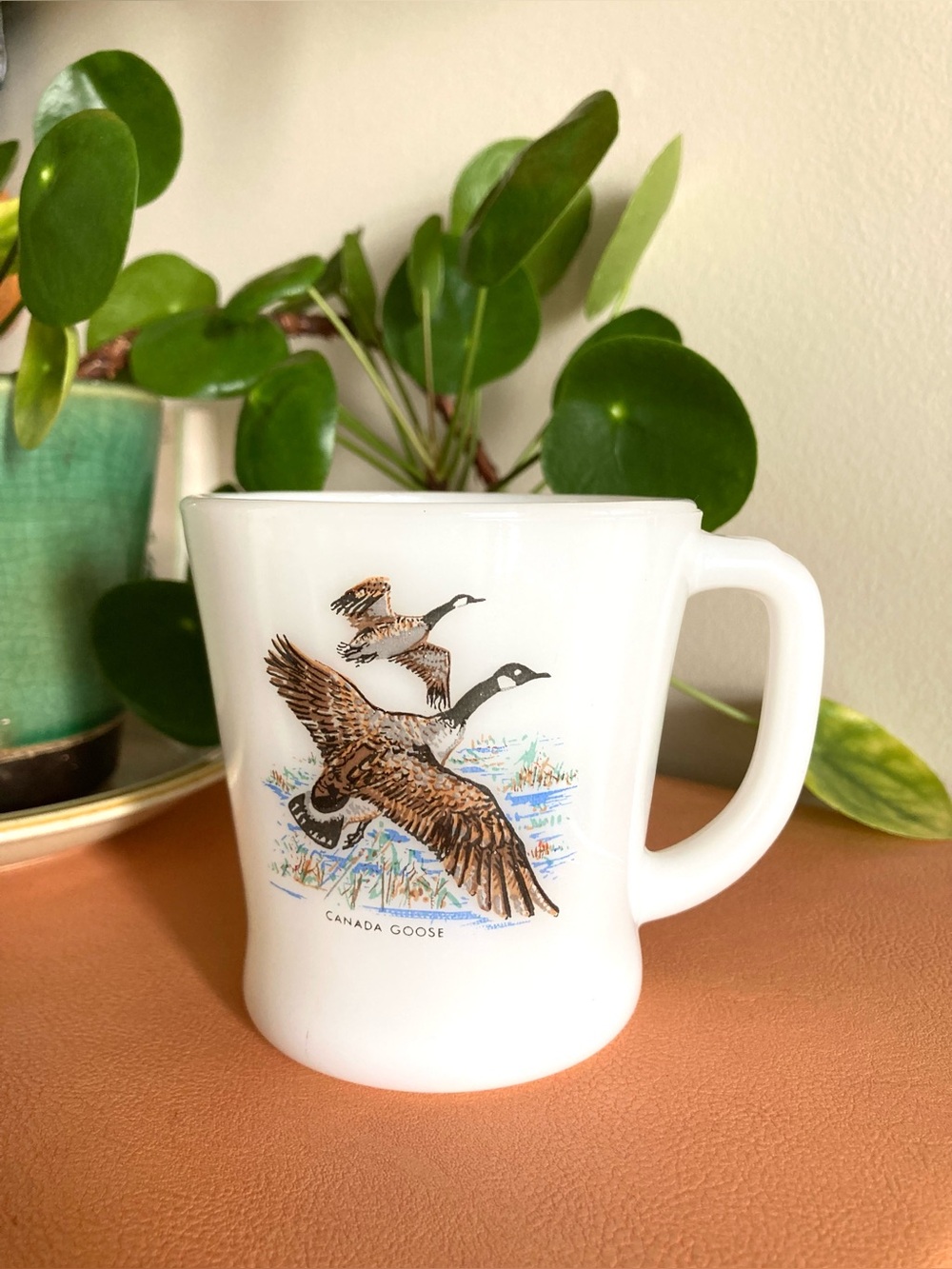 Vintage MCM Fire-King Canada Goose Milk Glass Mug Collectible Wildlife Nature